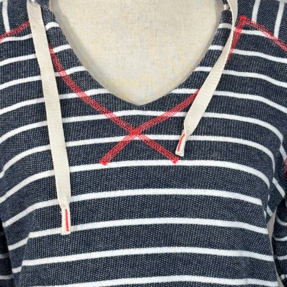 Columbia Small PFG Pullover Top Hooded Striped Stretch Long Sleeve Pocket V-Neck - Picture 2 of 9